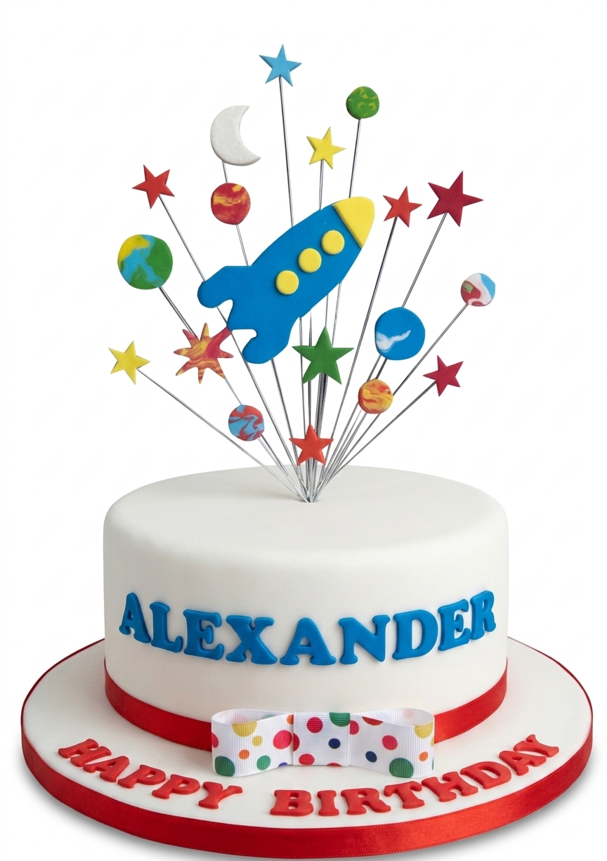 Rocket & Planets Kids Space Birthday Cake