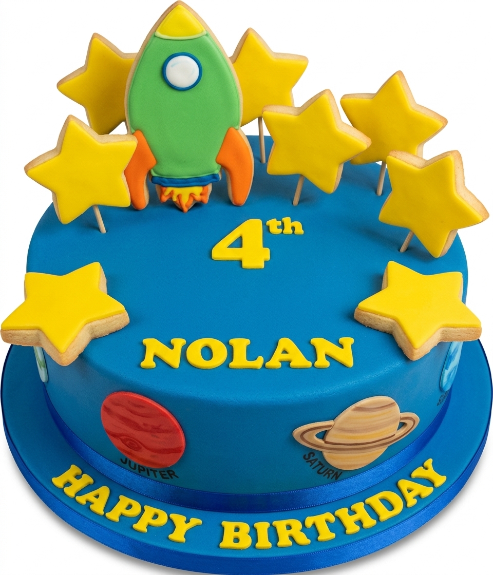 Kids Space Rocket Birthday Cake with Custom Age