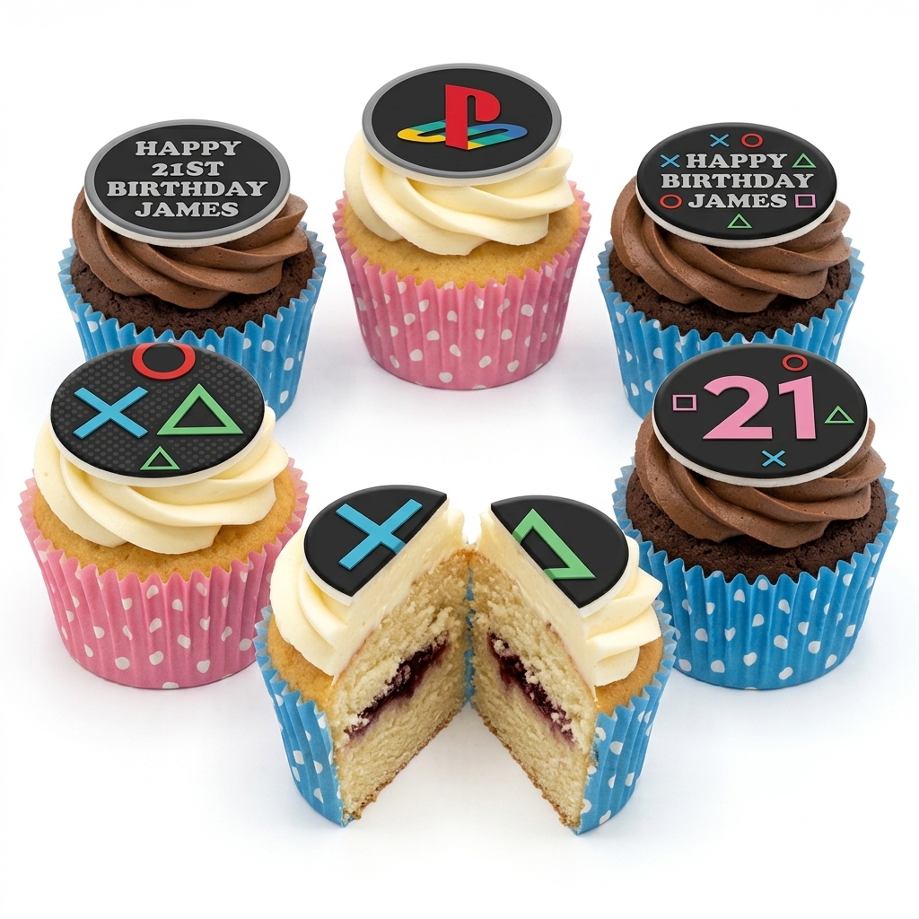 PlayStation Gaming Birthday Cupcakes with Custom Age
