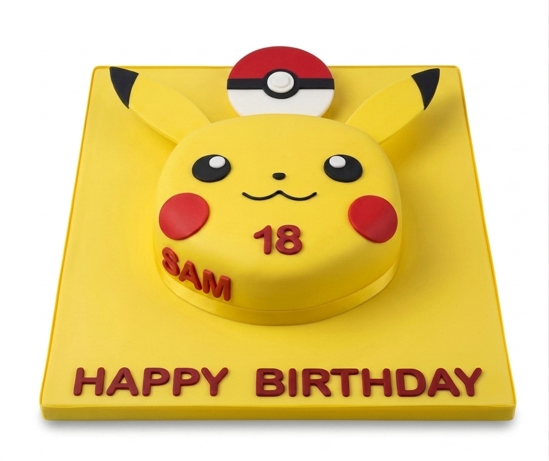 Pikachu Birthday Cake with Pokeball Topper