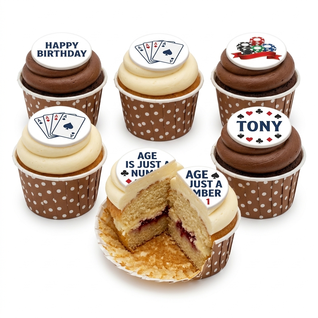 Casino Theme Birthday Cupcakes with Personalised Toppers