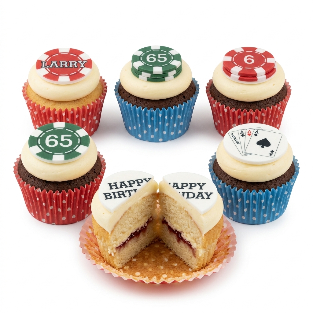 Casino Theme Birthday Cupcakes with Custom Age Toppers