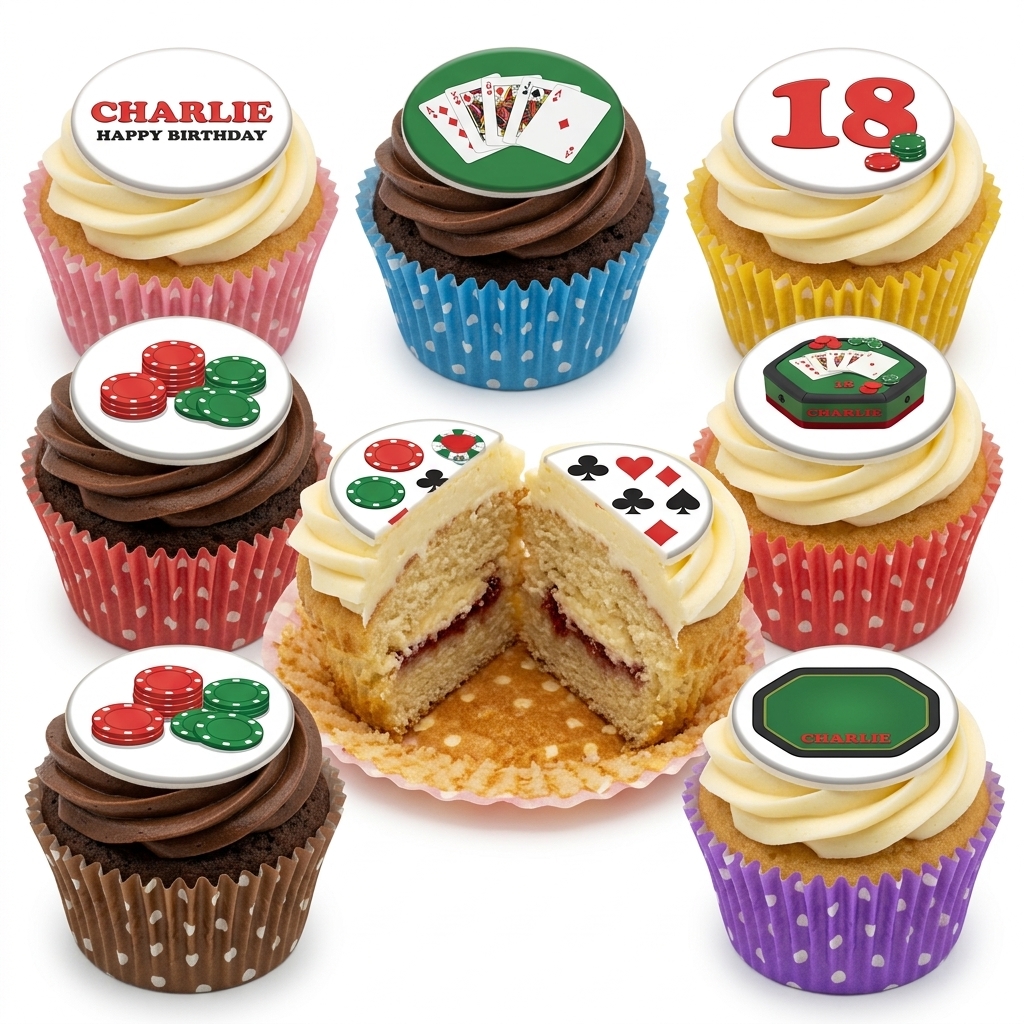 Casino Theme Birthday Cupcakes with Custom Toppers