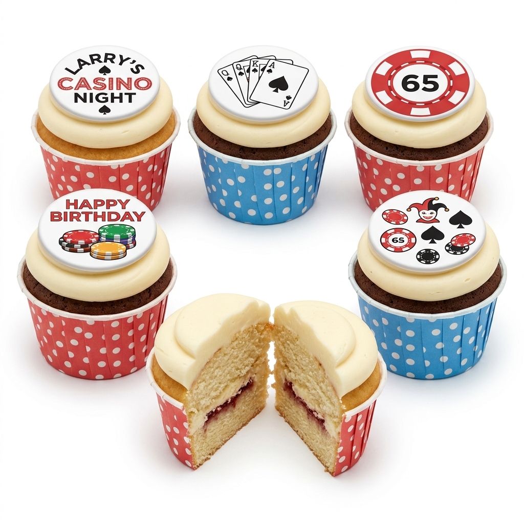 Casino Theme Birthday Cupcakes with Custom Age Topper