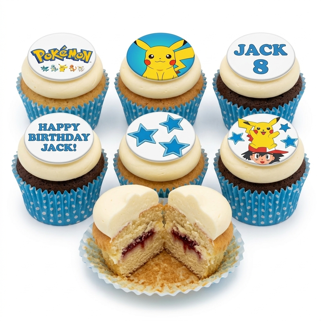 Pokémon Birthday Cupcakes with Custom Toppers