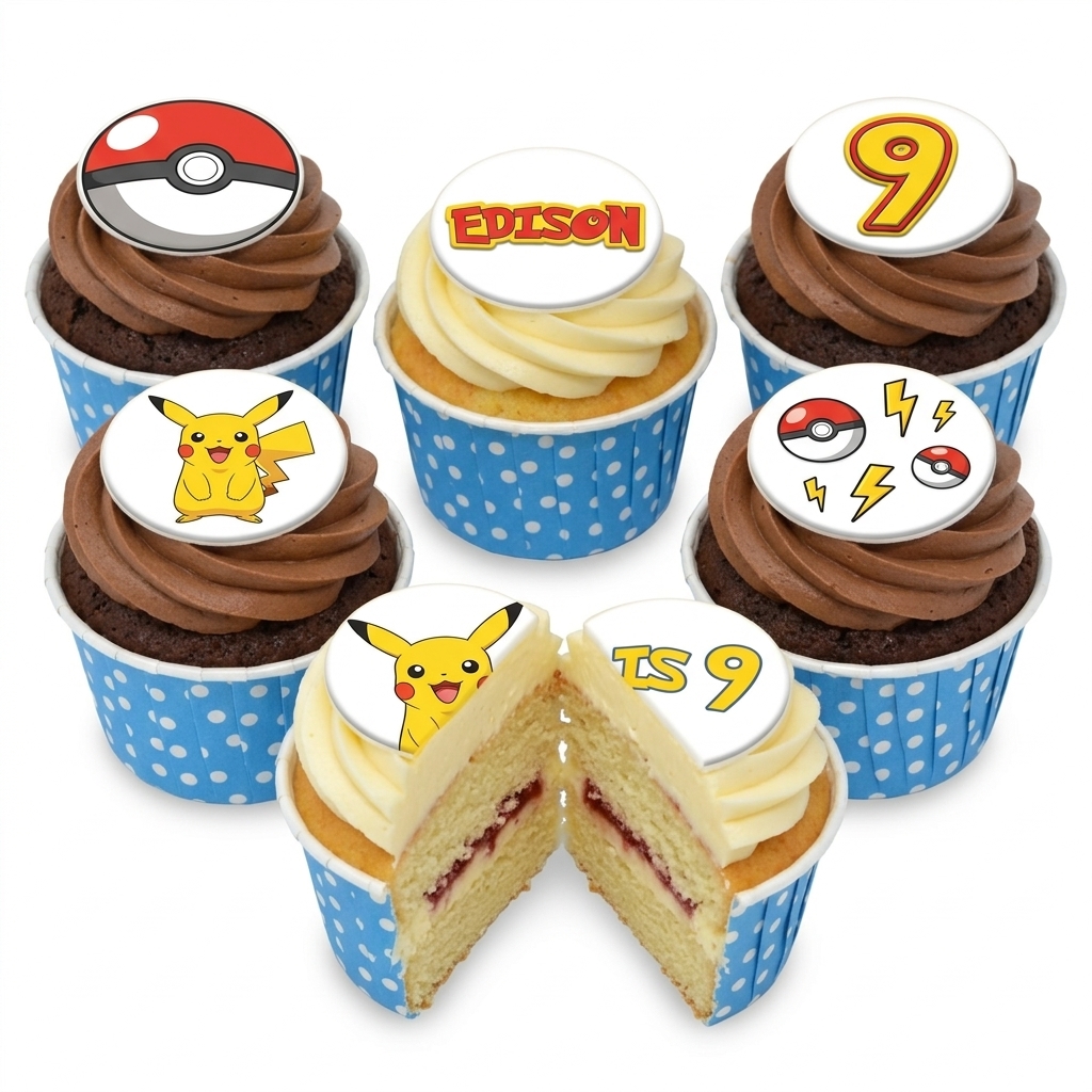 Pokémon Pikachu Birthday Cupcakes with Custom Age Topper