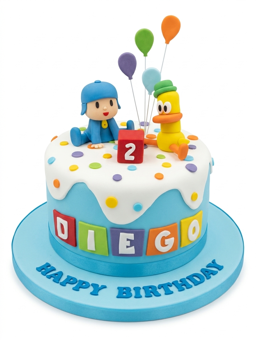 Pocoyo & Pato Kids Birthday Cake with Custom Age