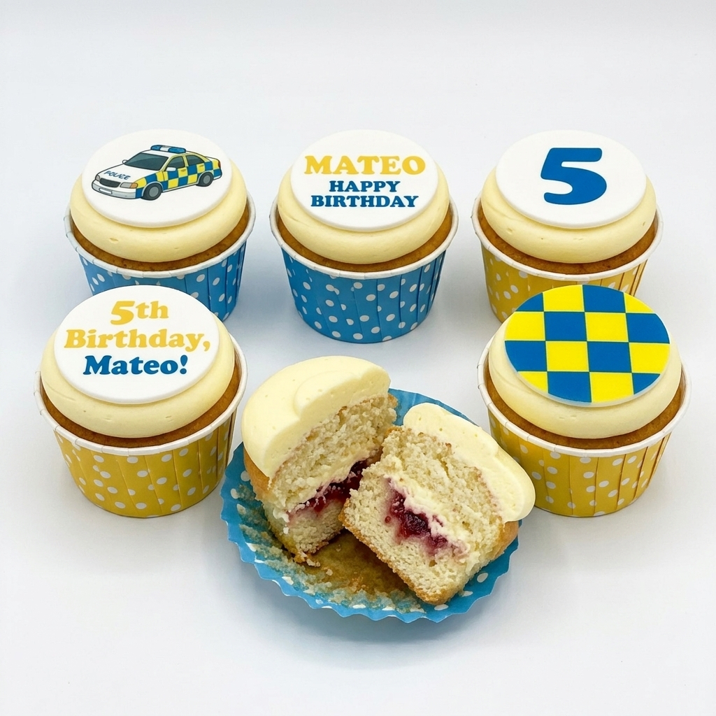 Police Car Birthday Cupcakes with Custom Age Topper