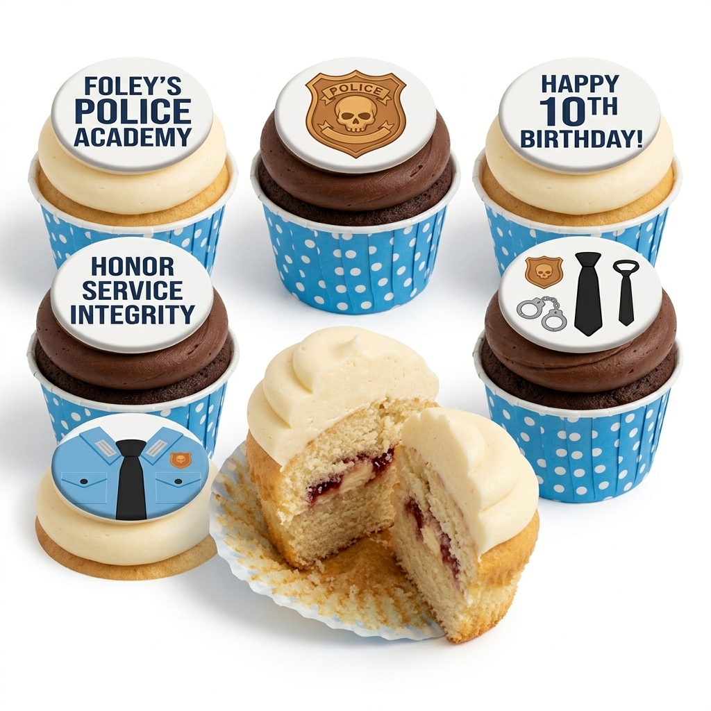 Police Theme Birthday Cupcakes with Custom Toppers