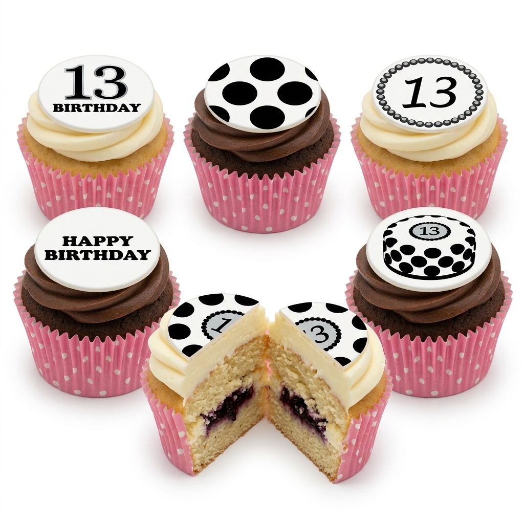 Black & White Polka Dot Custom Age Birthday Cupcakes