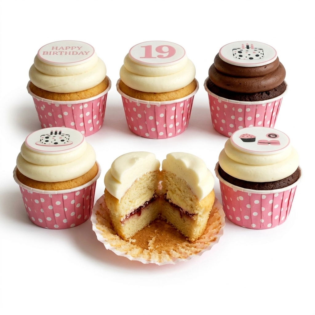 Pink Polka Dot Birthday Cupcakes For Her with Custom Age Topper