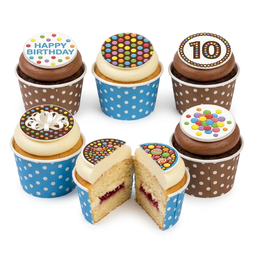 Colourful Birthday Cupcakes with Custom Toppers