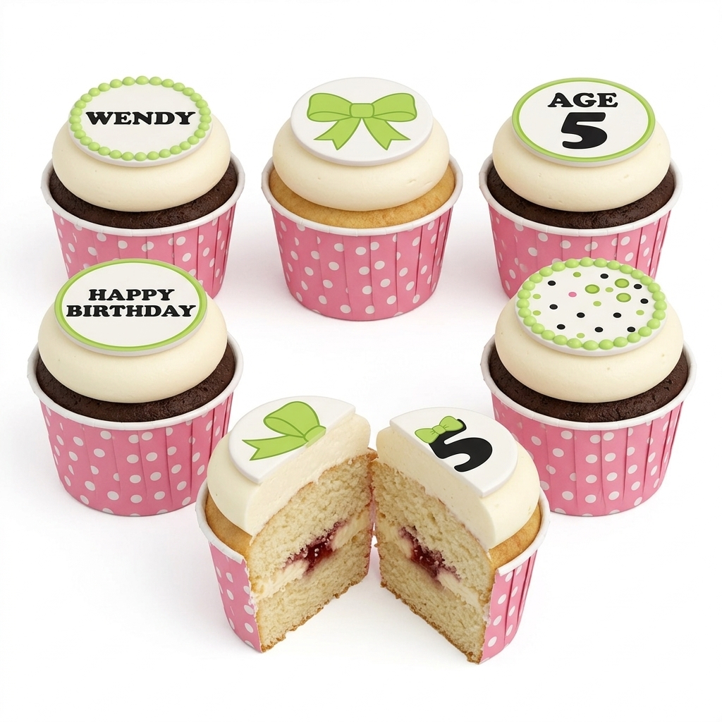 Girly Bow & Polka Dot Kids Birthday Cupcakes