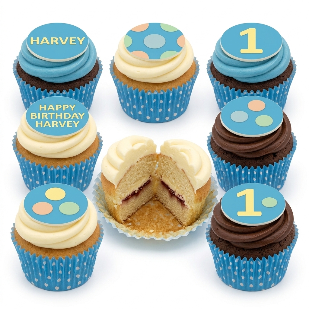 Blue Polka Dot Baby Birthday Cupcakes