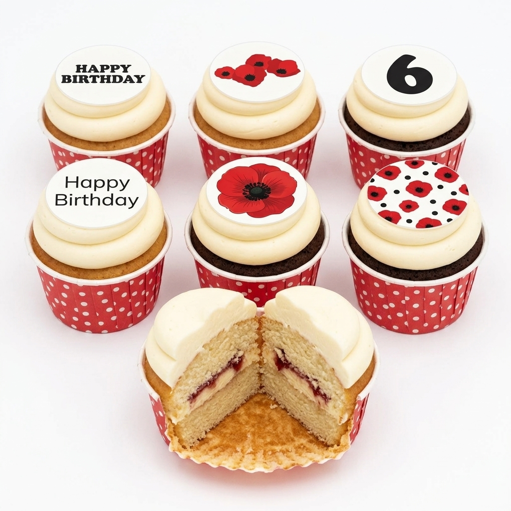 Elegant Poppy Birthday Cupcakes