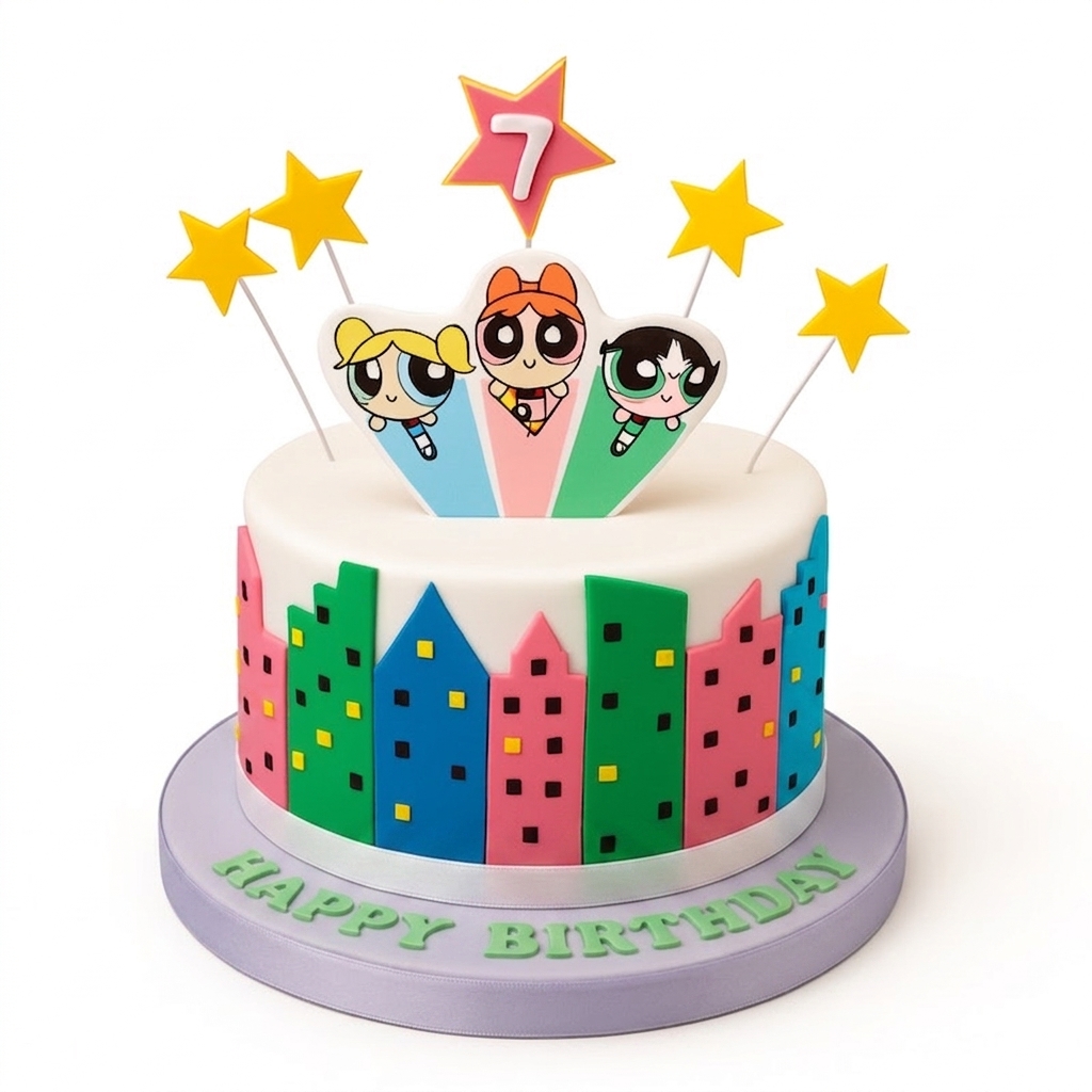 Powerpuff Girls Birthday Cake with Custom Age