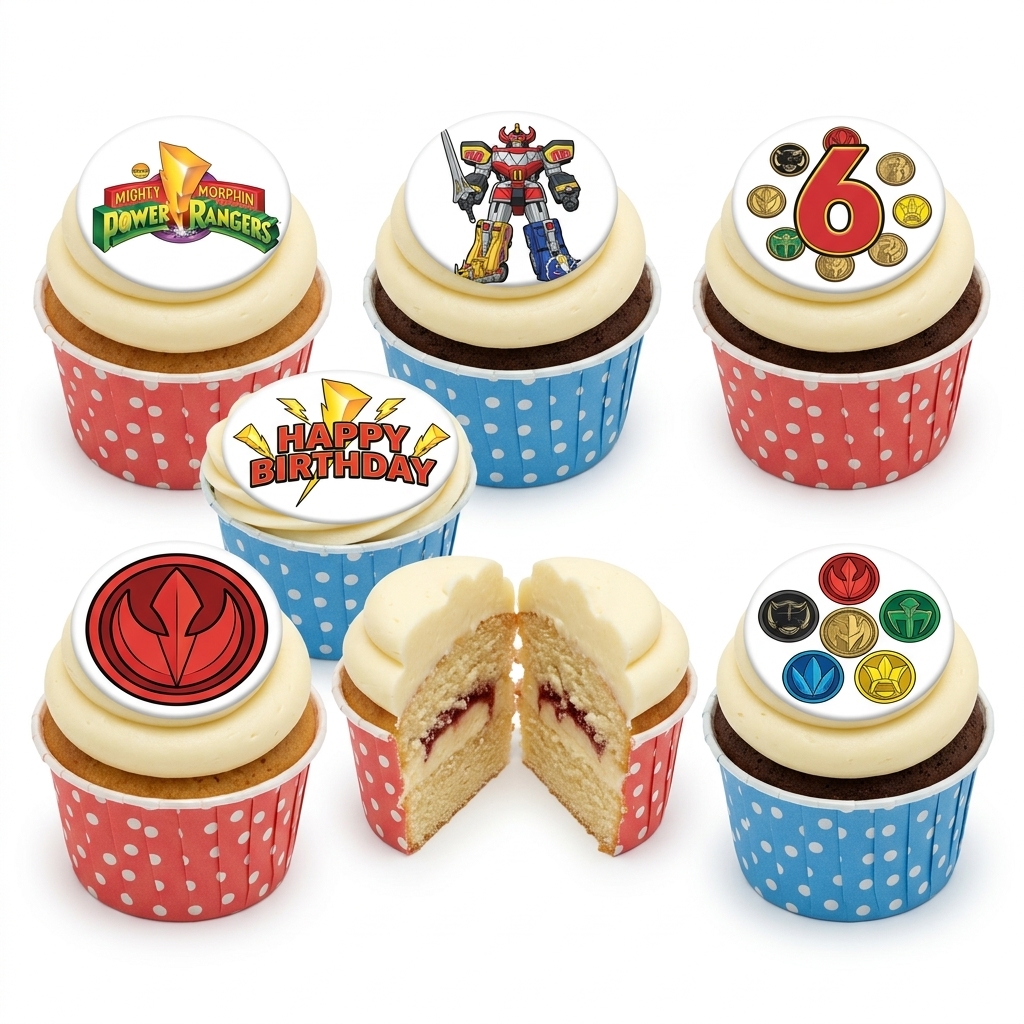 Power Rangers Birthday Cupcakes with Custom Age Topper