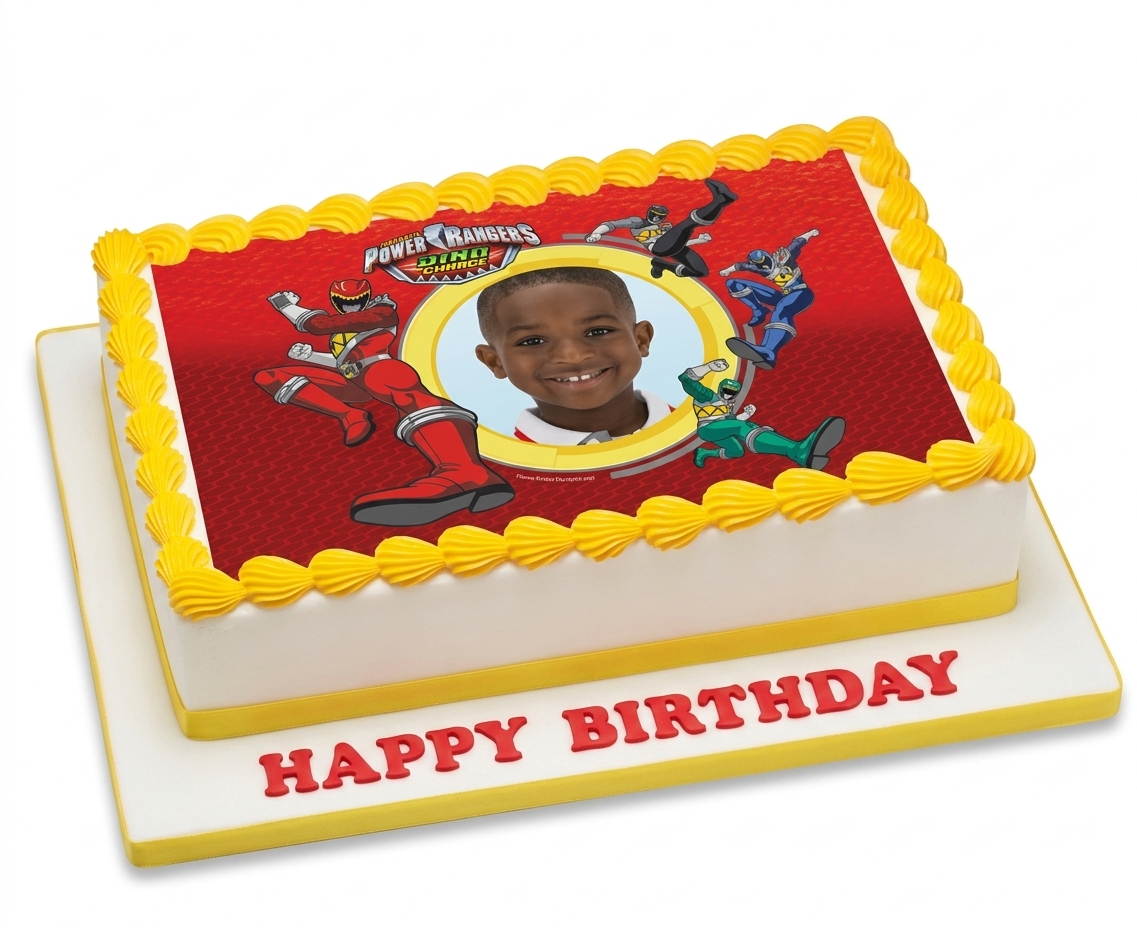 Power Rangers Dino Charge Birthday Photo Cake for Boys