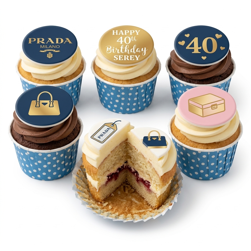 Prada Birthday Cupcakes for Her with Custom Age Topper