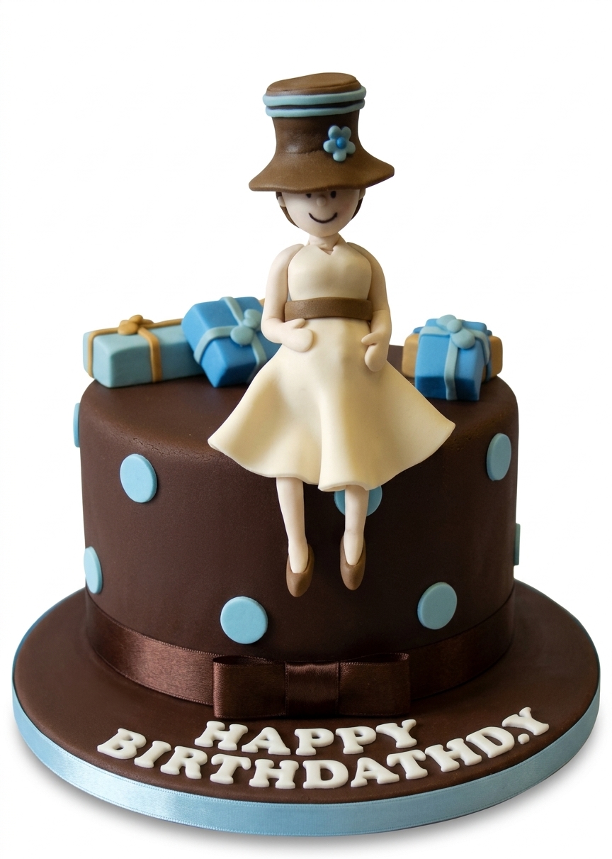 Elegant Lady's Birthday Cake with Gifts