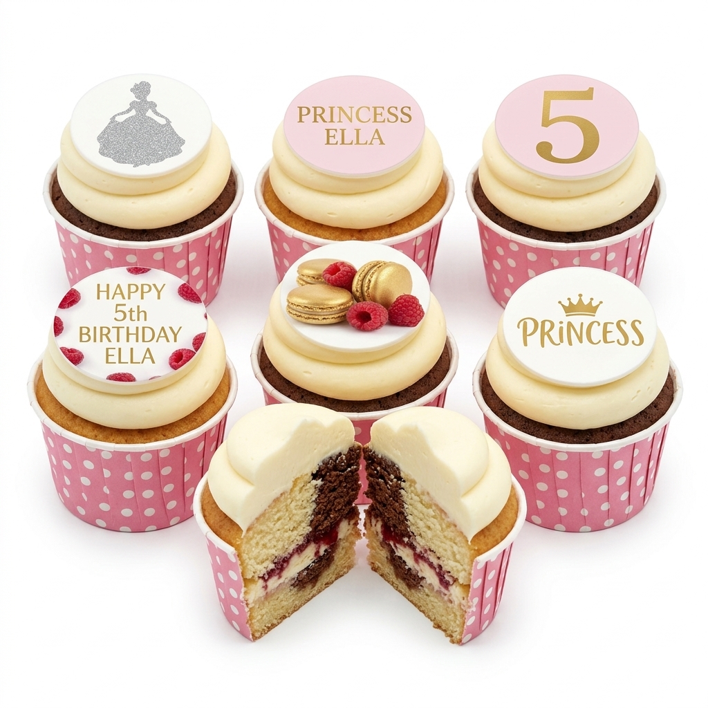 Princess Birthday Cupcakes for Girls with Custom Age Topper