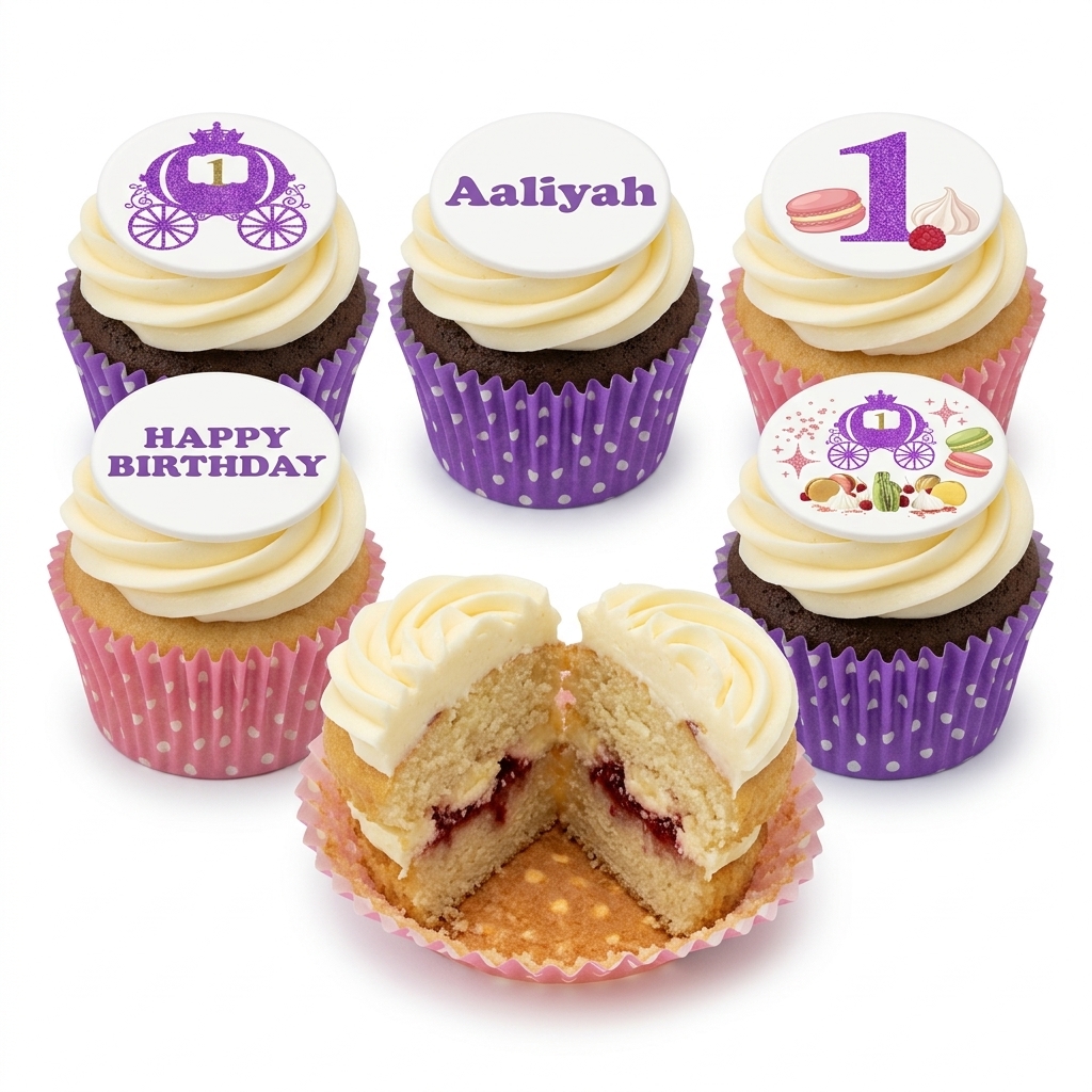 Princess Carriage Birthday Cupcakes with Custom Toppers