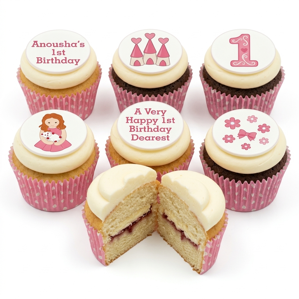 Princess & Floral 1st Birthday Cupcakes for Girls