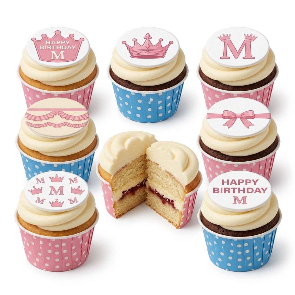 Princess Crown Birthday Cupcakes with Custom Initial