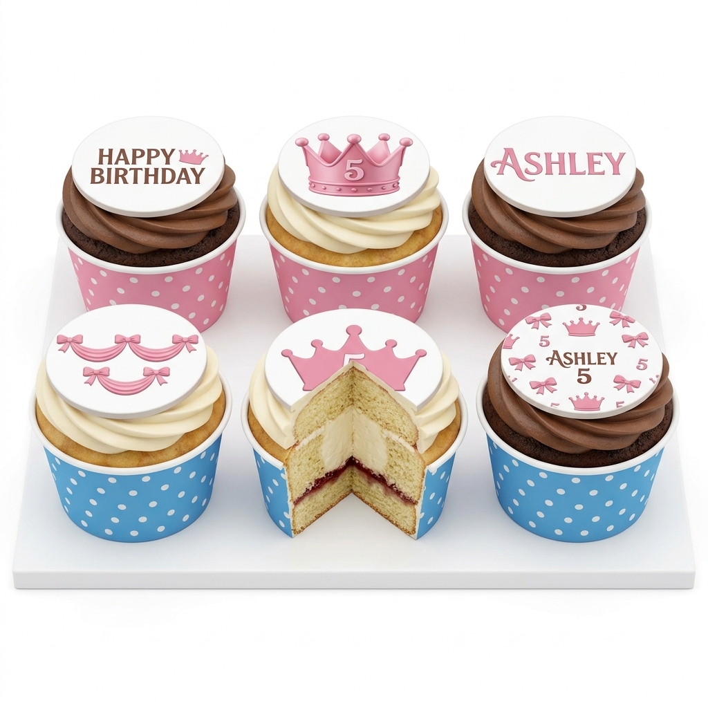 Princess Birthday Cupcakes for Girls with Custom Age Topper