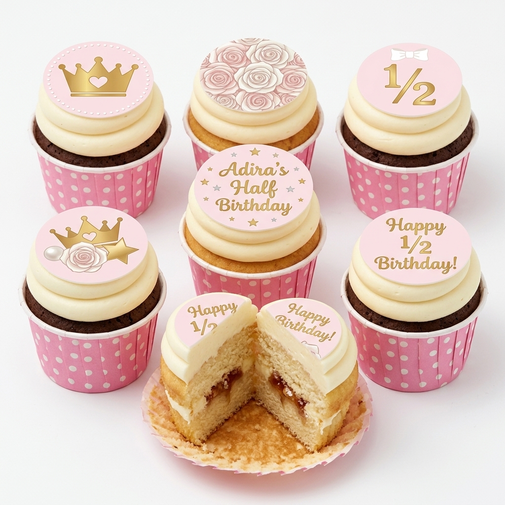 Princess & Floral Half Birthday Cupcakes for Girls