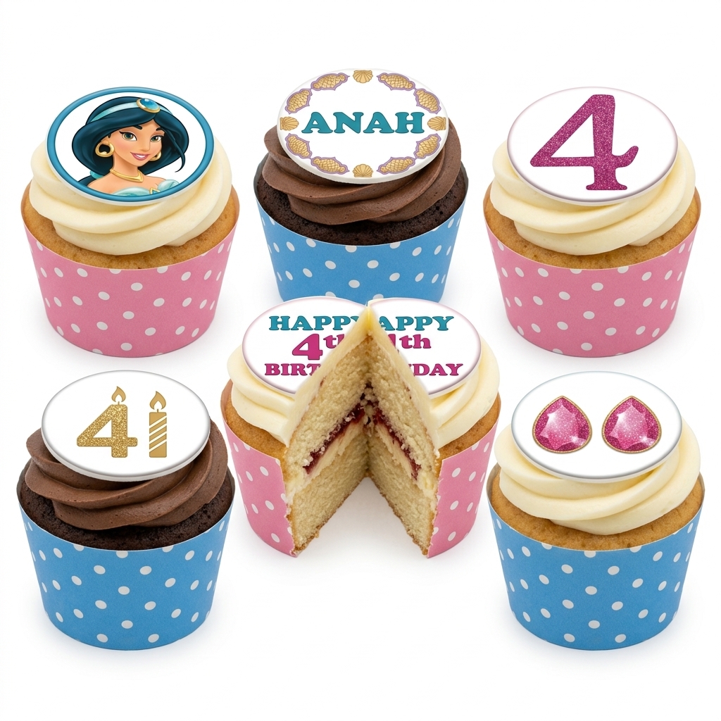 Jasmine Princess Birthday Cupcakes with Custom Toppers