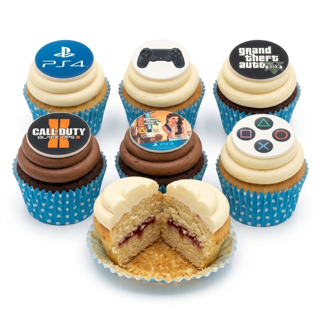 Gaming Birthday Cupcakes with PlayStation & Call of Duty Toppers