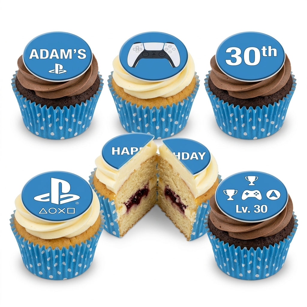 PlayStation PS5 Gaming Birthday Cupcakes - Custom Age & Name