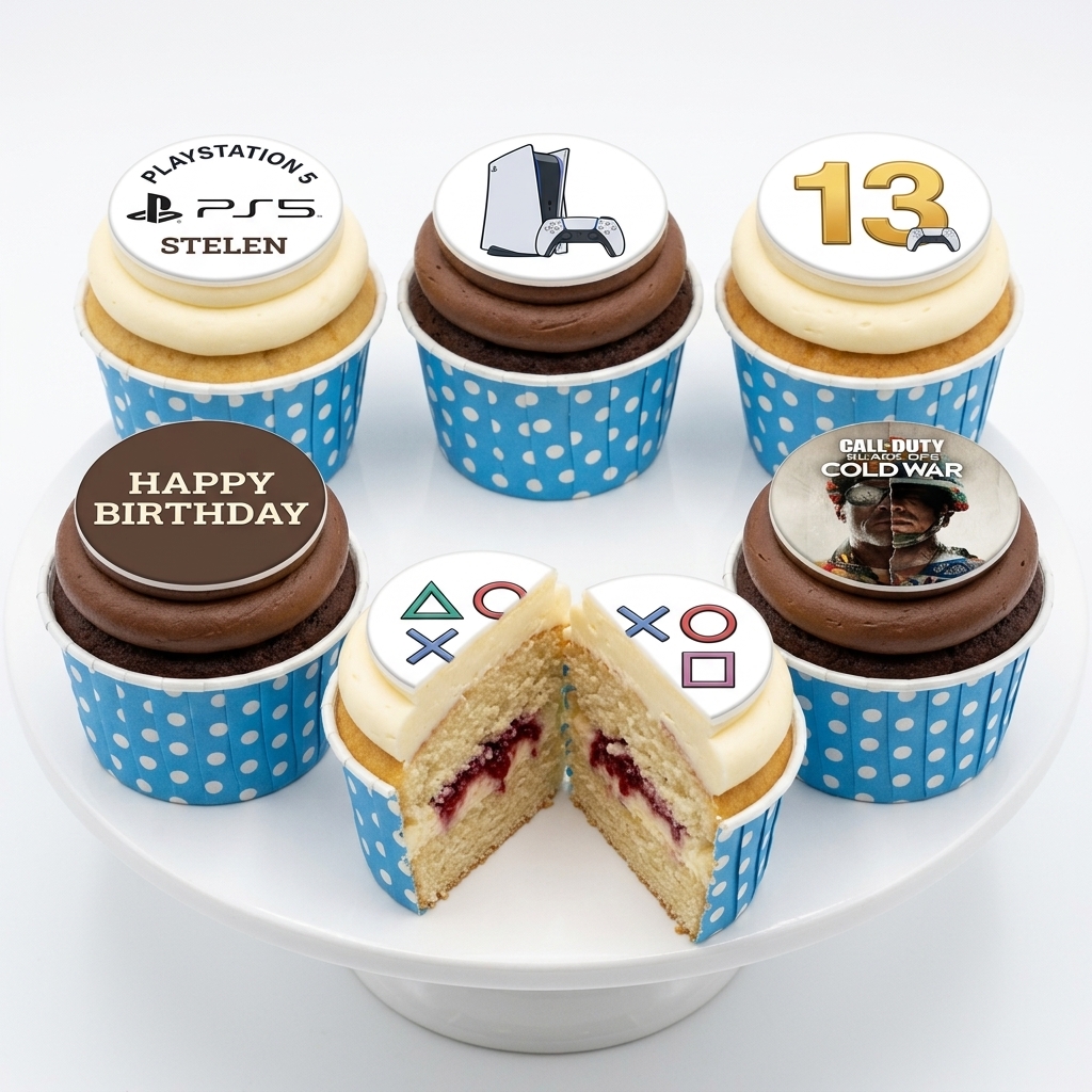 PlayStation Gaming Birthday Cupcakes with Custom Age