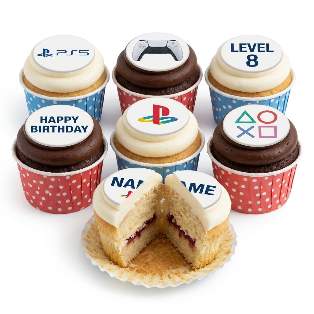 PS5 Gaming Birthday Cupcakes with Custom Toppers
