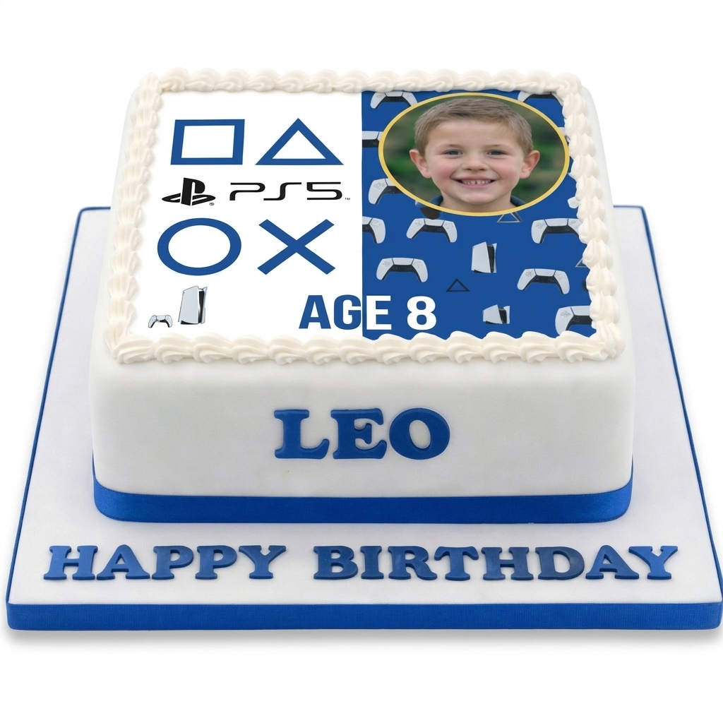 PS5 Gaming Birthday Cake with Photo & Custom Age