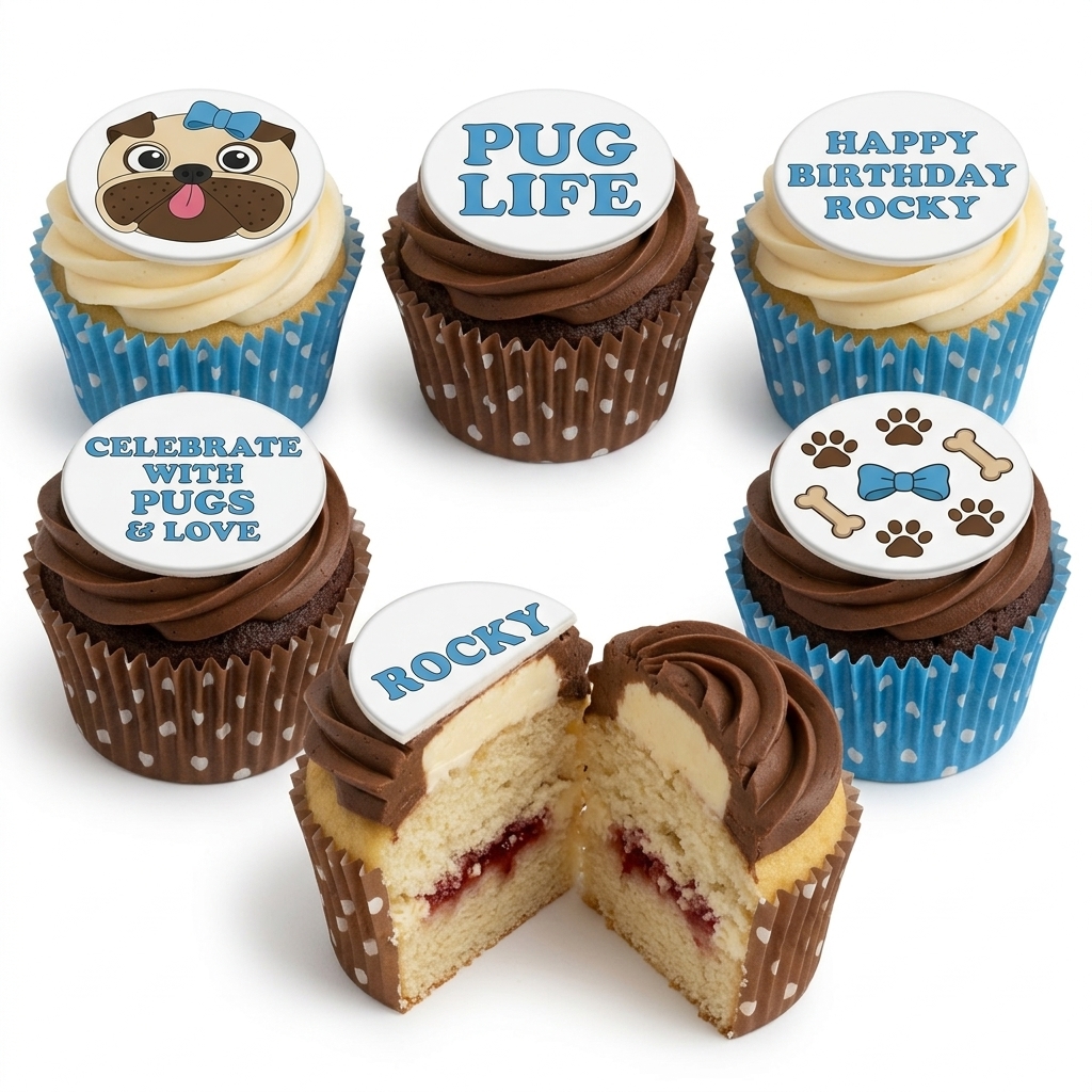 Pug Birthday Cupcakes | Custom Dog Theme Treats