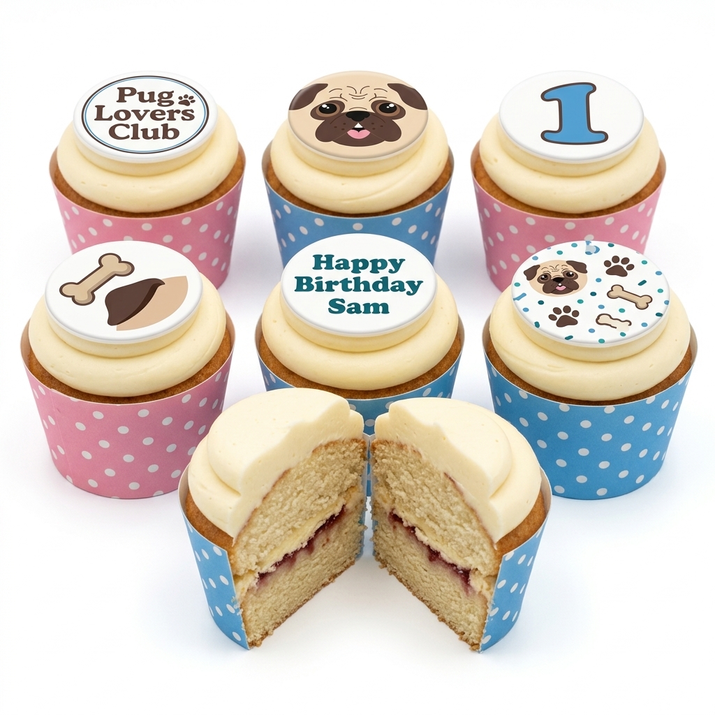 Pug Birthday Cupcakes | Personalised Dog Theme Treats
