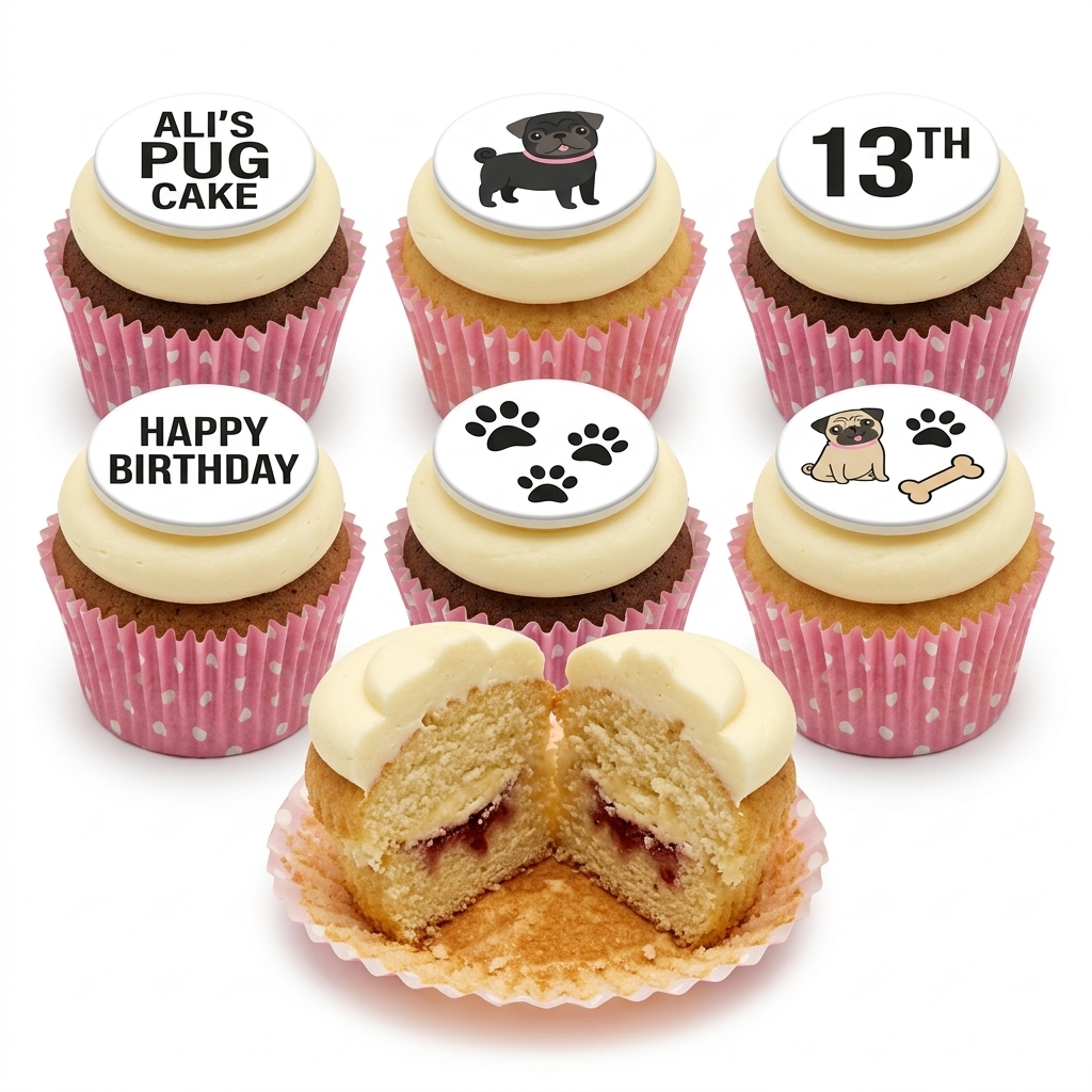 Pug Birthday Cupcakes | Custom Age & Name