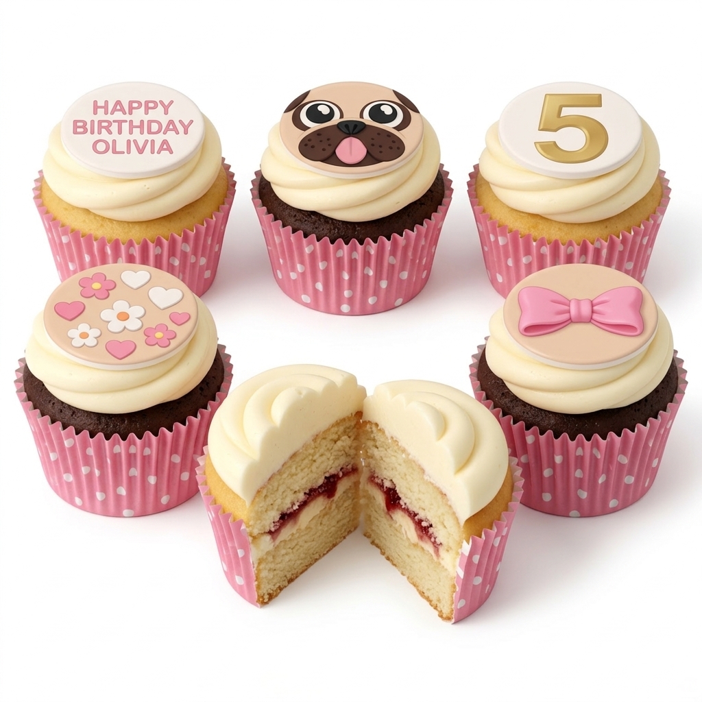 Girls Birthday Cupcakes with Custom Toppers