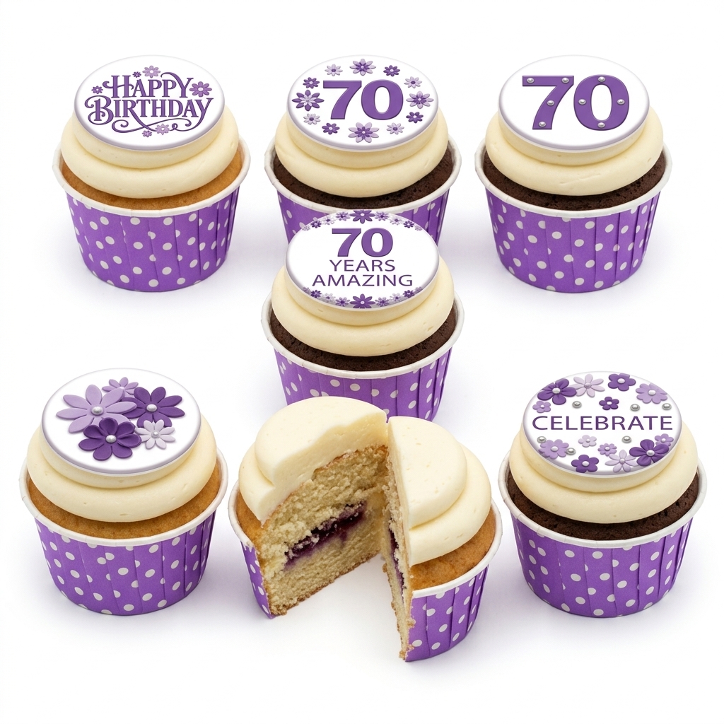 Purple Floral 70th Birthday Cupcakes