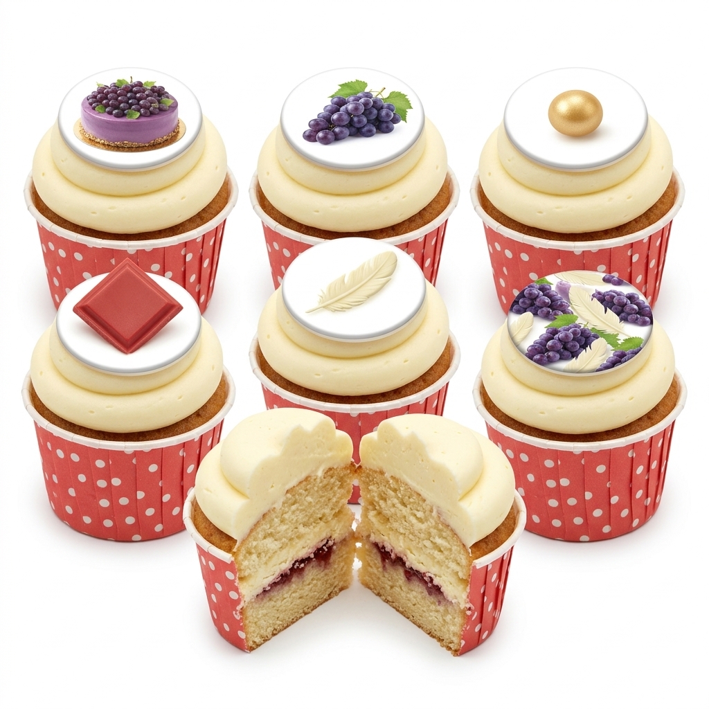 Elegant Grape & Feather Birthday Cupcakes
