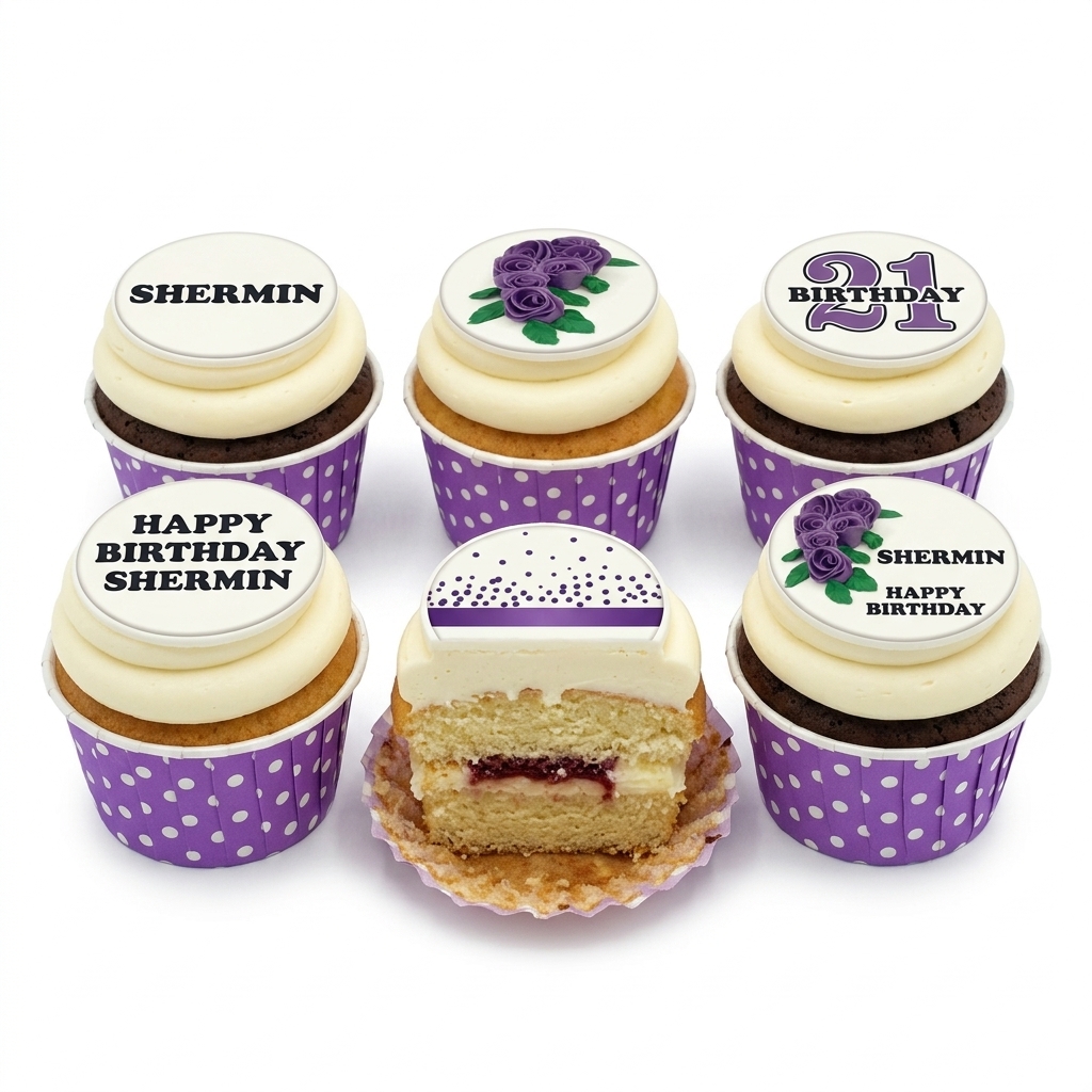 Purple Floral Birthday Cupcakes for Her