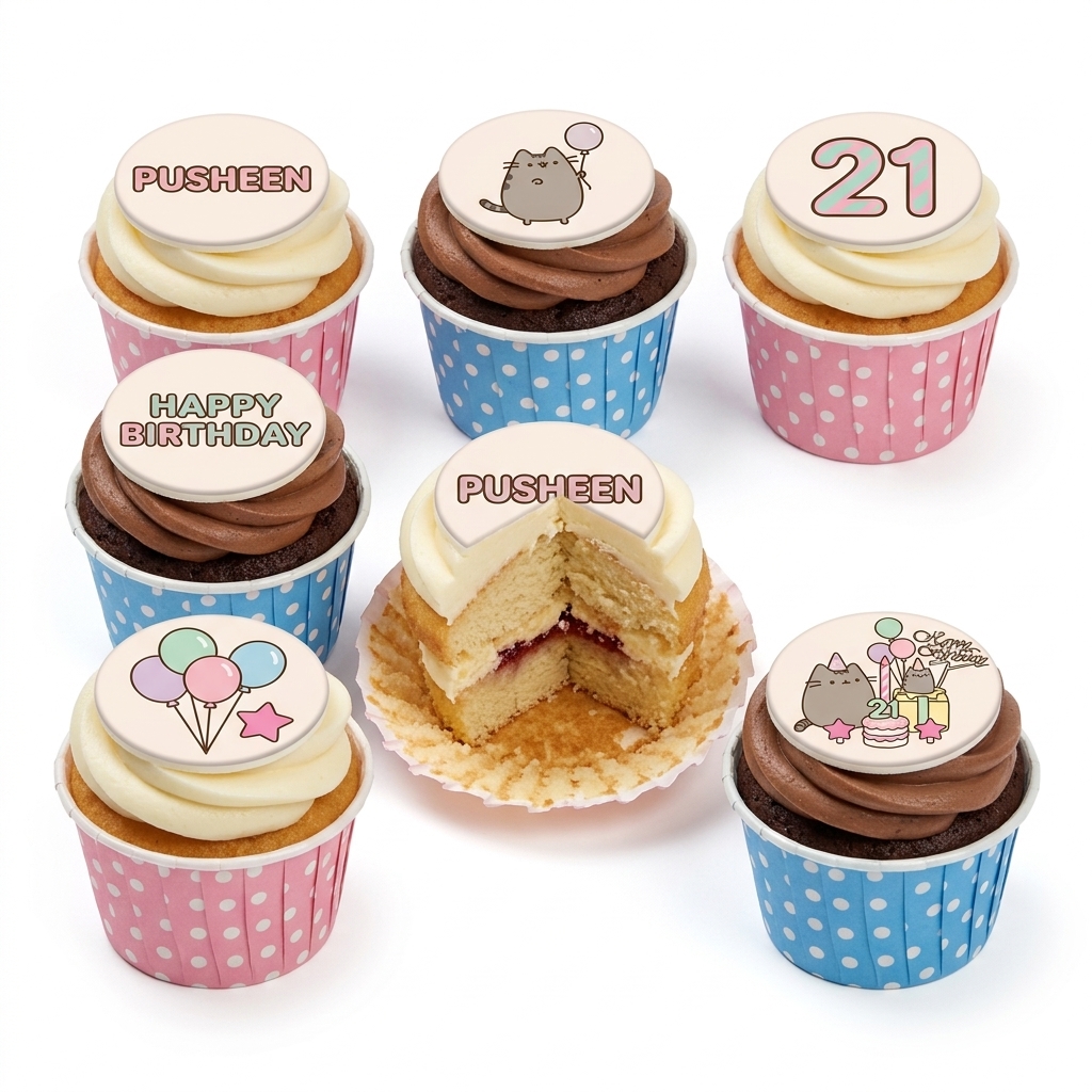 Pusheen Birthday Cupcakes with Custom Age Toppers