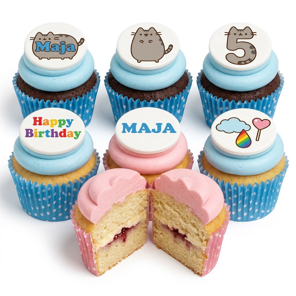 Pusheen Cat Birthday Cupcakes with Custom Age & Name