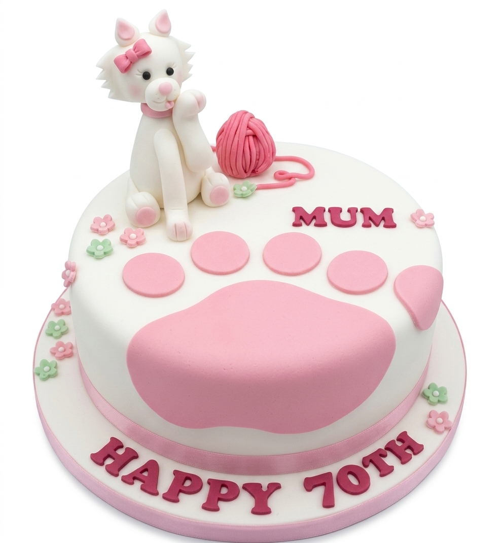 Cat Theme Birthday Cake for Her with Custom Age