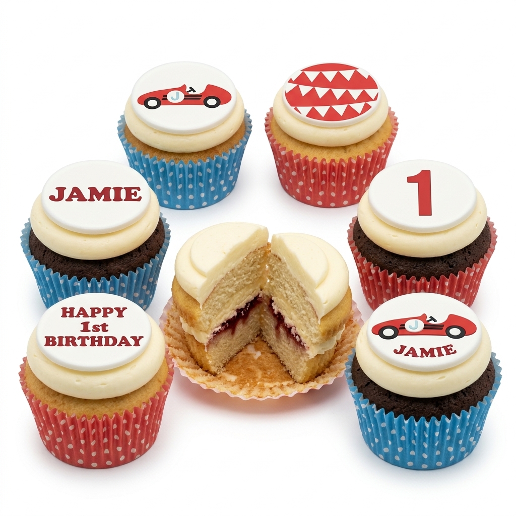 Racing Car Birthday Cupcakes with Custom Age