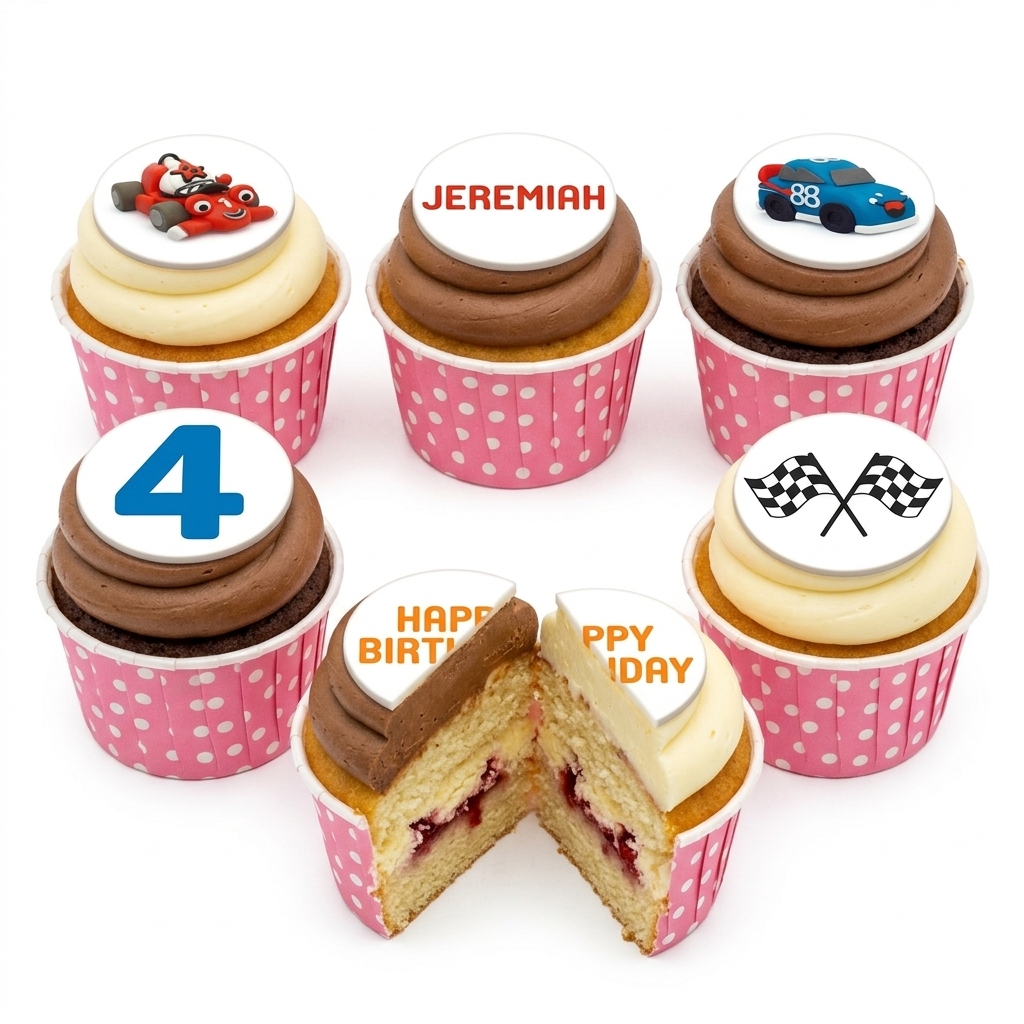 Racing Car Birthday Cupcakes with Custom Toppers