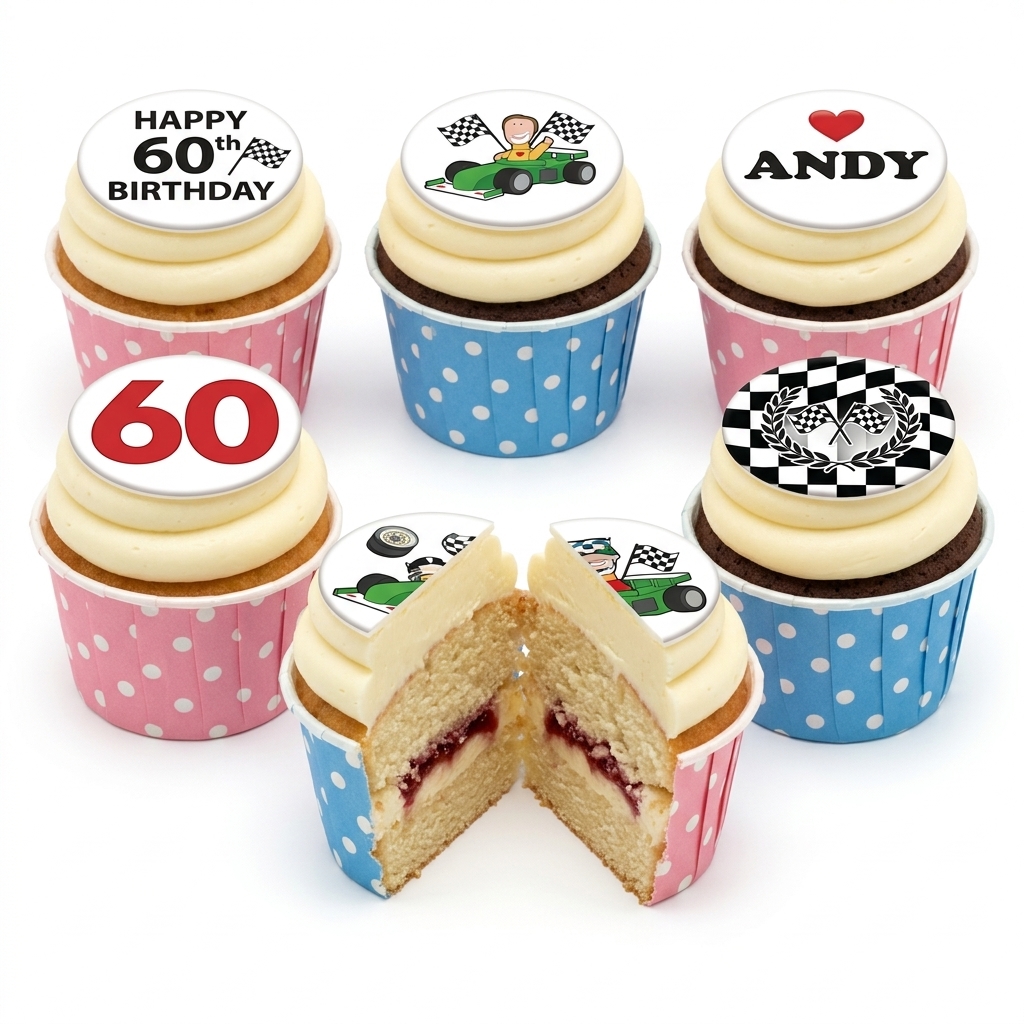 Racing Go-Kart Birthday Cupcakes with Custom Age Topper