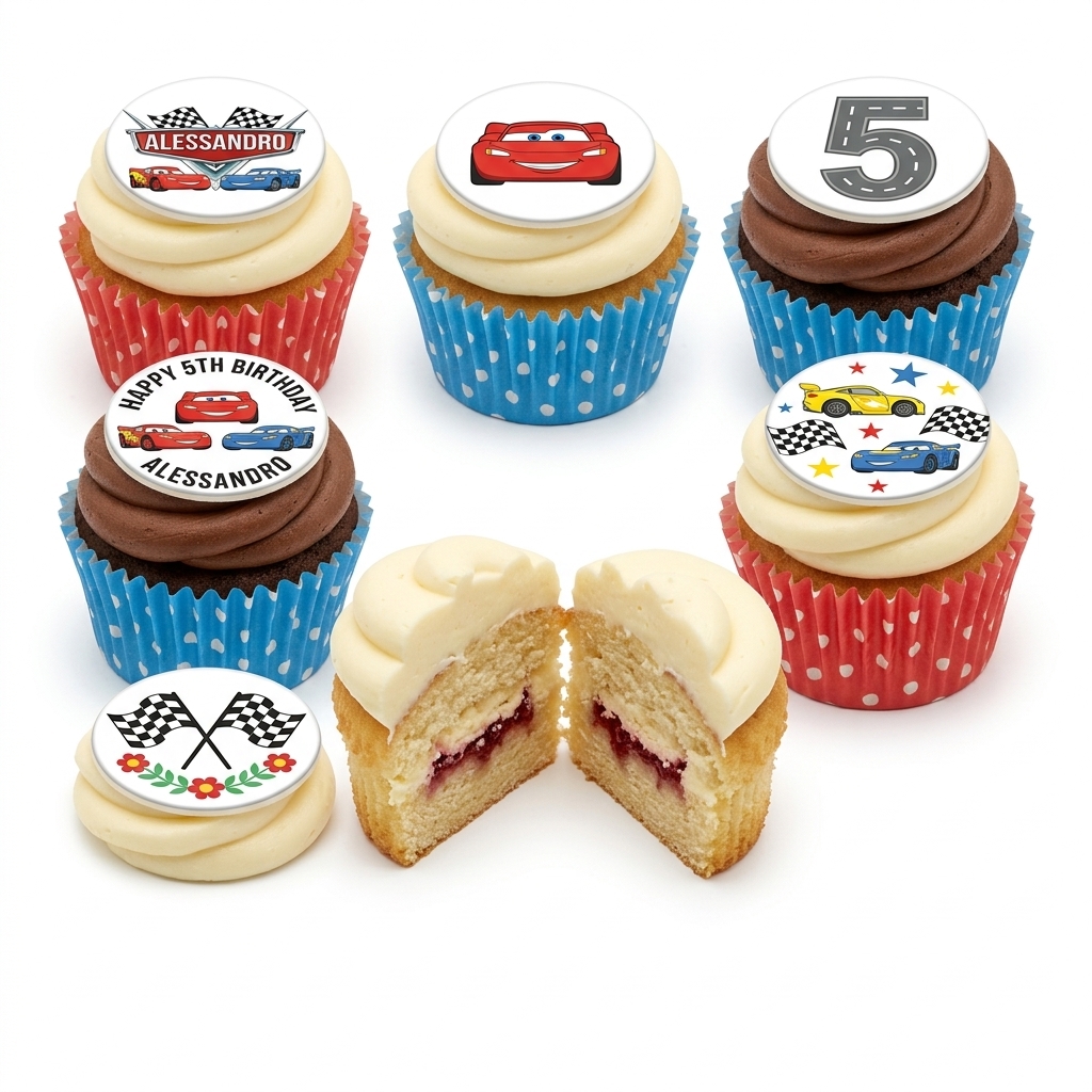Cars Theme Birthday Cupcakes with Custom Age